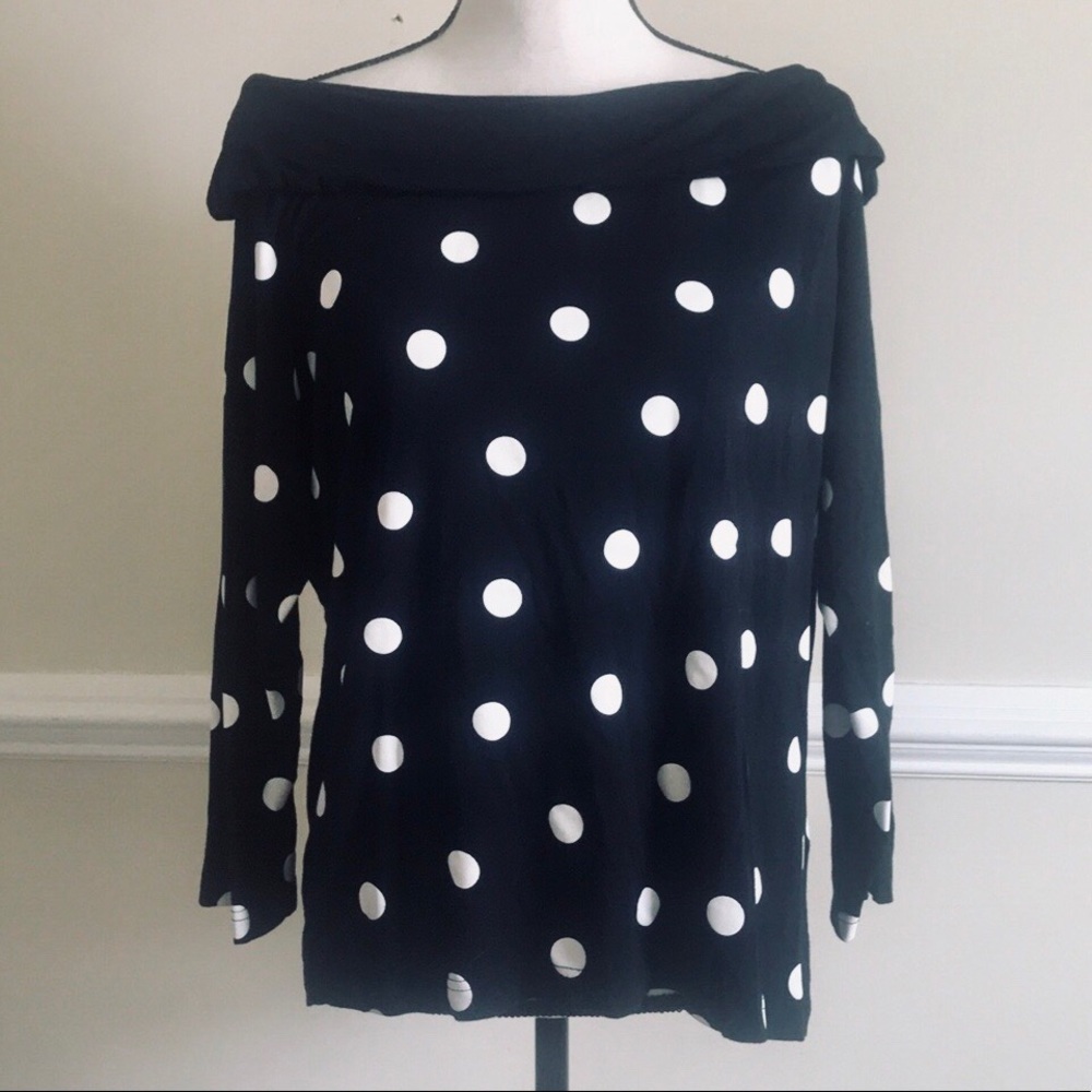 BLACK POLK A DOT COLD SHOULDER TOP